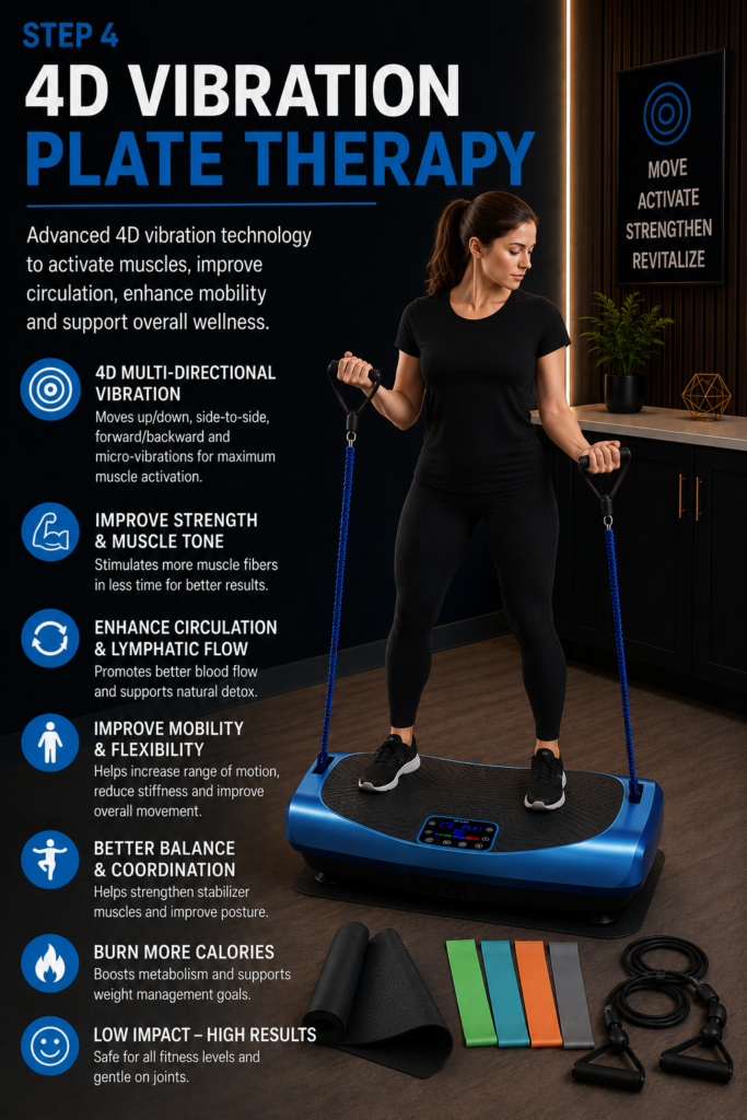 Woman standing on a LifePro 4D vibration plate